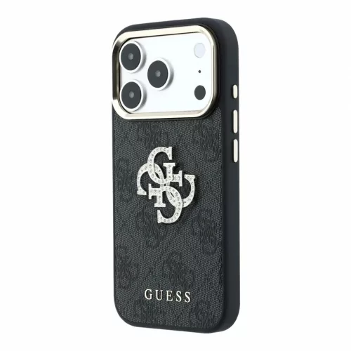 Guess PU 4G Strass Metal Logo tok iPhone 18 Pro készülékhez fekete