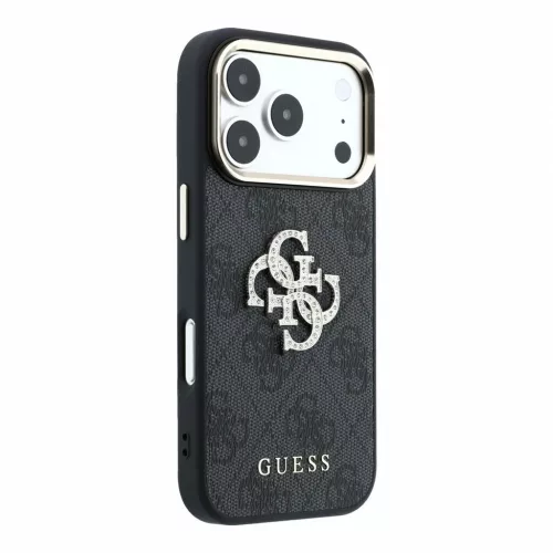Guess PU 4G Strass Metal Logo tok iPhone 18 Pro készülékhez fekete