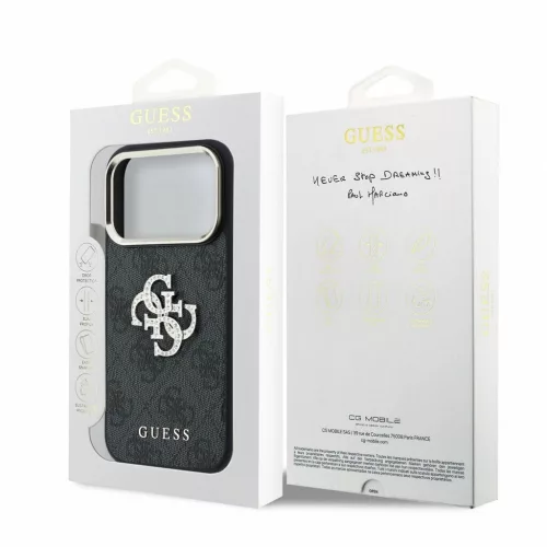 Guess PU 4G Strass Metal Logo tok iPhone 18 Pro készülékhez fekete