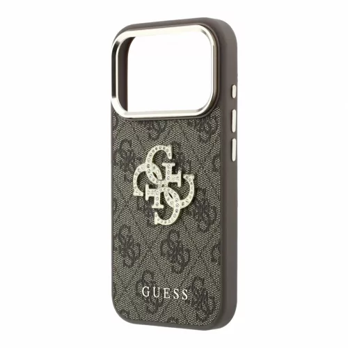 Guess PU 4G Strass Metal Logo tok iPhone 18 Pro készülékhez barna