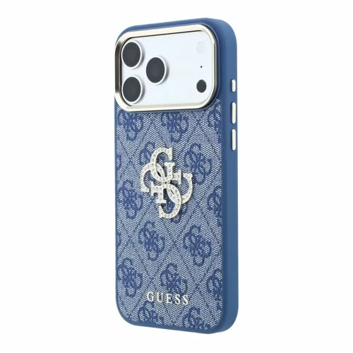 Guess PU 4G Strass Metal Logo tok iPhone 18 Pro készülékhez kék