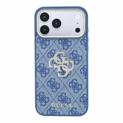 Guess PU 4G Strass Metal Logo tok iPhone 18 Pro készülékhez kék