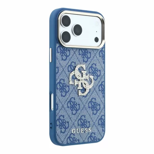 Guess PU 4G Strass Metal Logo tok iPhone 18 Pro Max készülékhez kék