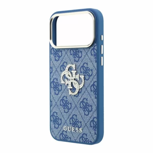 Guess PU 4G Strass Metal Logo tok iPhone 18 Pro Max készülékhez kék