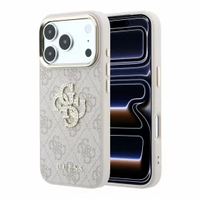   Guess PU 4G Strass Metal Logo tok iPhone 18 Pro készülékhez rózsaszín