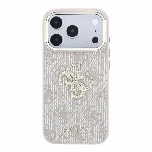 Guess PU 4G Strass Metal Logo tok iPhone 18 Pro készülékhez rózsaszín