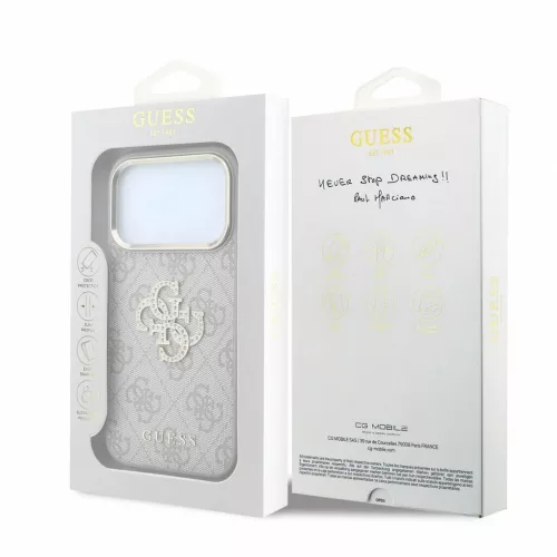 Guess PU 4G Strass Metal Logo tok iPhone 18 Pro készülékhez rózsaszín