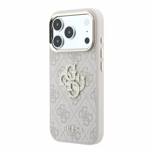 Guess PU 4G Strass Metal Logo tok iPhone 18 Pro Max készülékhez rózsaszín