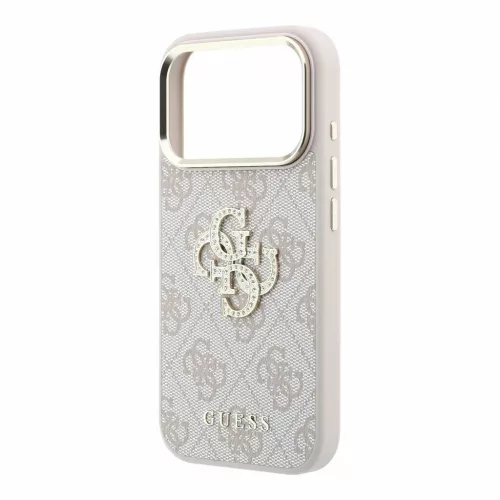 Guess PU 4G Strass Metal Logo tok iPhone 18 Pro Max készülékhez rózsaszín