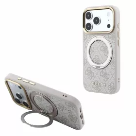   Guess PU 4G gyűrűs kitámasztós MagSafe tok iPhone 18 Pro készülékhez rózsaszín