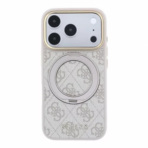Guess PU 4G gyűrűs kitámasztós MagSafe tok iPhone 18 Pro készülékhez rózsaszín