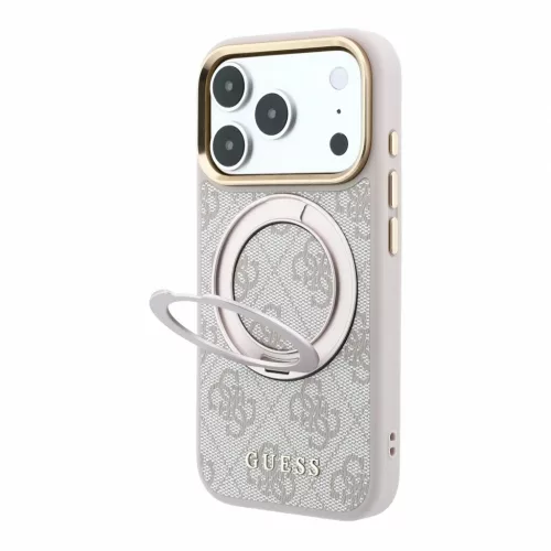 Guess PU 4G gyűrűs kitámasztós MagSafe tok iPhone 18 Pro Max készülékhez rózsaszín