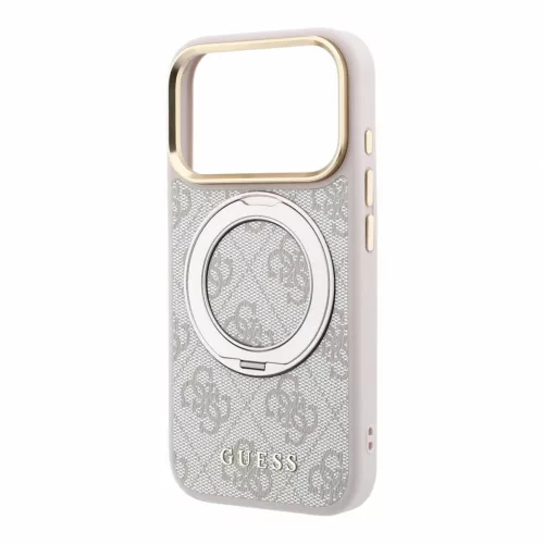 Guess PU 4G gyűrűs kitámasztós MagSafe tok iPhone 18 Pro Max készülékhez rózsaszín