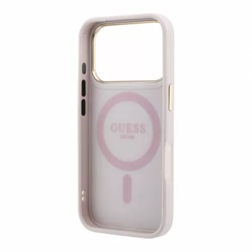 Guess PU 4G gyűrűs kitámasztós MagSafe tok iPhone 18 Pro Max készülékhez rózsaszín
