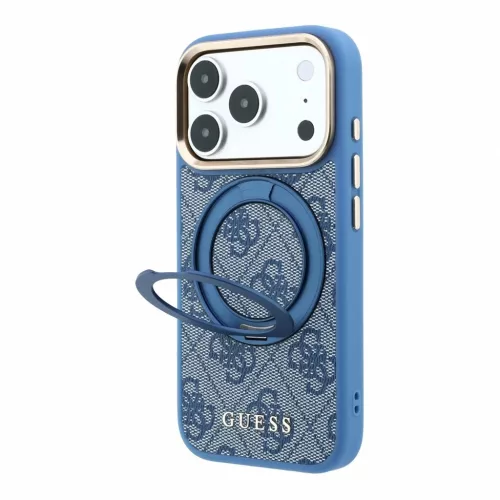 Guess PU 4G Ring Stand MagSafe tok iPhone 18 Pro Max készülékhez kék