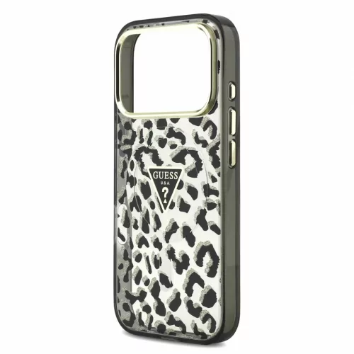 Guess IML Glitter Leopard Triangle Logo MagSafe tok iPhone 18 Pro készülékhez fekete