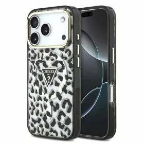   Guess IML Glitter Leopard Triangle Logo MagSafe tok iPhone 18 Pro Max készülékhez fekete