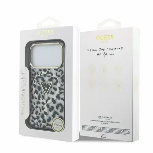 Guess IML Glitter Leopard Triangle Logo MagSafe tok iPhone 18 Pro Max készülékhez fekete