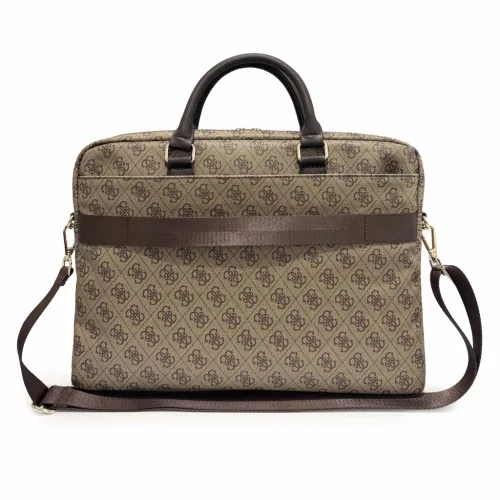 Guess 4G Stripe fém logós műbőr laptoptáska 16"-os laptophoz barna