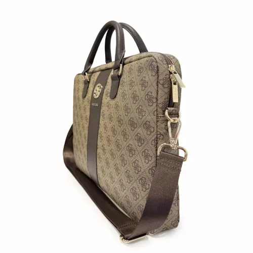 Guess 4G Stripe fém logós műbőr laptoptáska 16"-os laptophoz barna