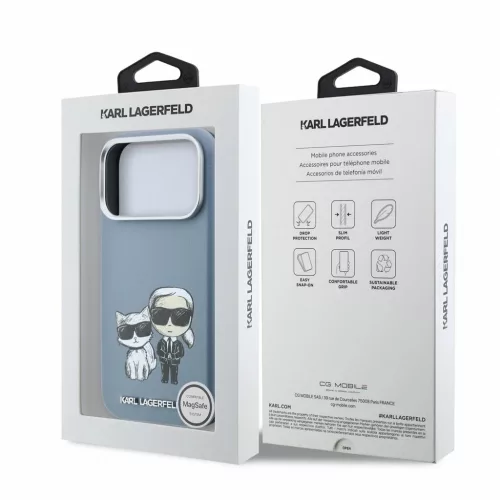 Karl Lagerfeld PU Semi Wrap Smooth Sketch Bodies MagSafe tok iPhone 18 Pro készülékhez kék