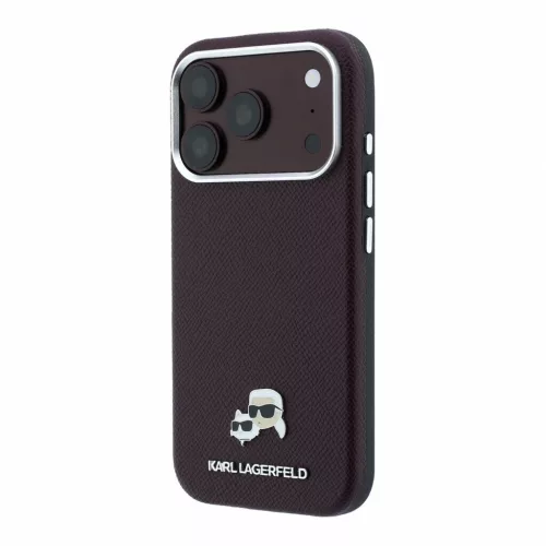 Karl Lagerfeld PU Grained Semi Wrap K&CH Heads MagSafe tok iPhone 18 Pro készülékhez bordó