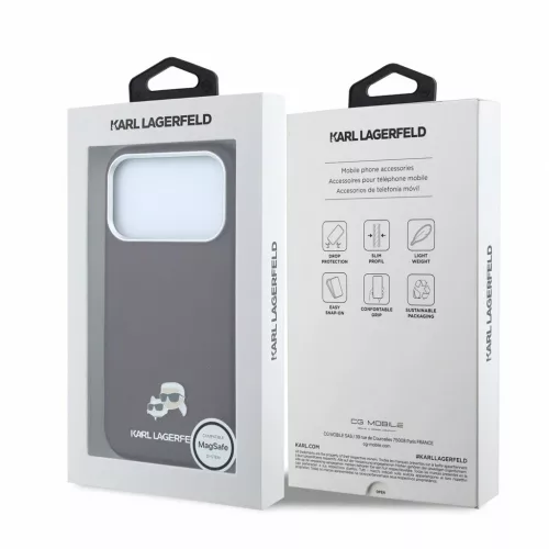 Karl Lagerfeld PU Grained Semi Wrap K&CH Heads MagSafe tok iPhone 18 Pro készülékhez bordó