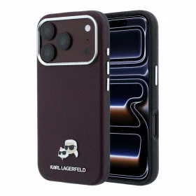   Karl Lagerfeld PU Grained Semi Wrap K&CH Heads MagSafe tok iPhone 18 Pro Max készülékhez bordó
