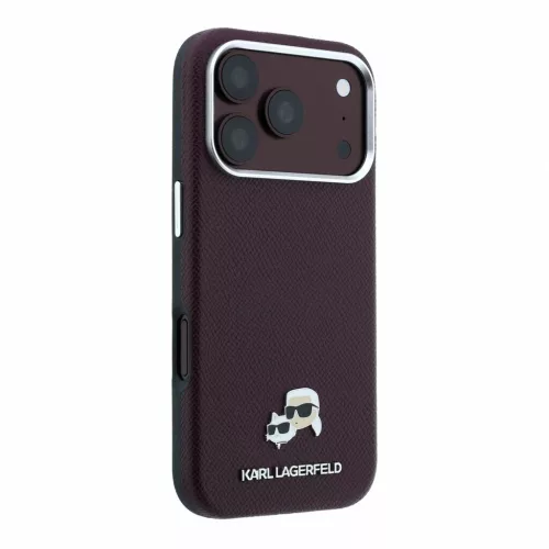 Karl Lagerfeld PU Grained Semi Wrap K&CH Heads MagSafe tok iPhone 18 Pro Max készülékhez bordó