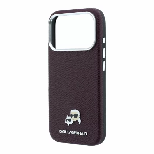 Karl Lagerfeld PU Grained Semi Wrap K&CH Heads MagSafe tok iPhone 18 Pro Max készülékhez bordó