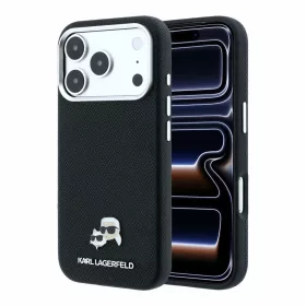   Karl Lagerfeld PU Grained Semi Wrap K&CH Heads MagSafe tok iPhone 18 Pro készülékhez fekete