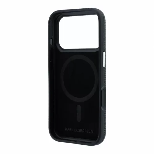 Karl Lagerfeld PU Grained Semi Wrap K&CH Heads MagSafe tok iPhone 18 Pro készülékhez fekete
