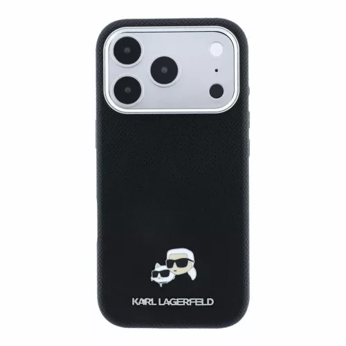 Karl Lagerfeld PU Grained Semi Wrap K&CH Heads MagSafe tok iPhone 18 Pro Max készülékhez, fekete