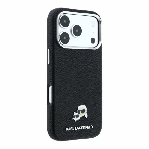 Karl Lagerfeld PU Grained Semi Wrap K&CH Heads MagSafe tok iPhone 18 Pro Max készülékhez, fekete
