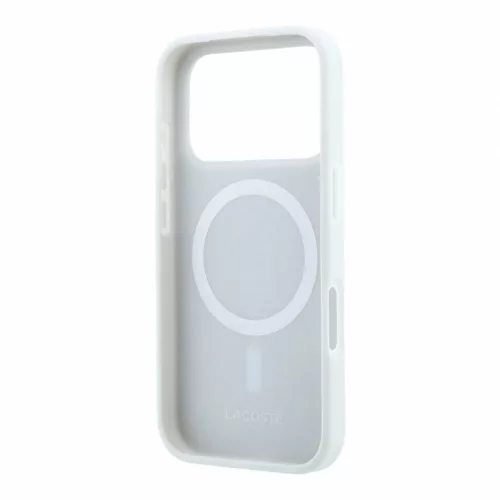 Lacoste PVC Iconic Petit Pique fém logós MagSafe tok iPhone 18 Pro készülékhez világosszürke