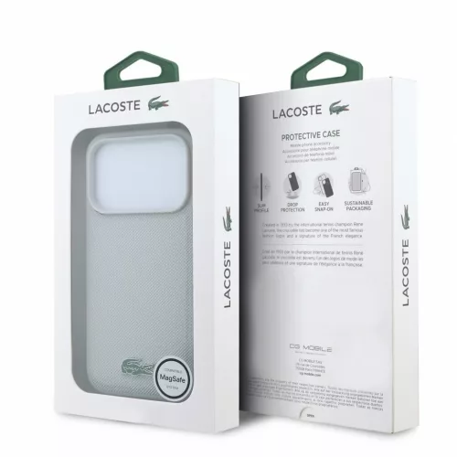 Lacoste PVC Iconic Petit Pique fém logós MagSafe tok iPhone 18 Pro Max készülékhez világosszürke