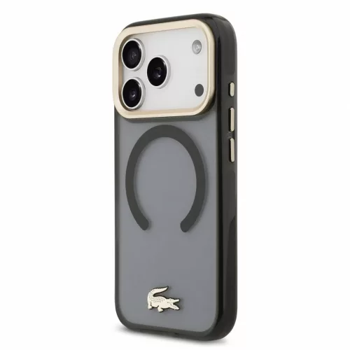 Lacoste IML Petit Pique ütésálló arany logós MagSafe tok iPhone 18 Pro készülékhez fekete