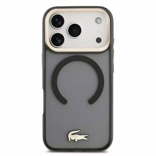 Lacoste IML Petit Pique ütésálló arany logós MagSafe tok iPhone 18 Pro készülékhez fekete