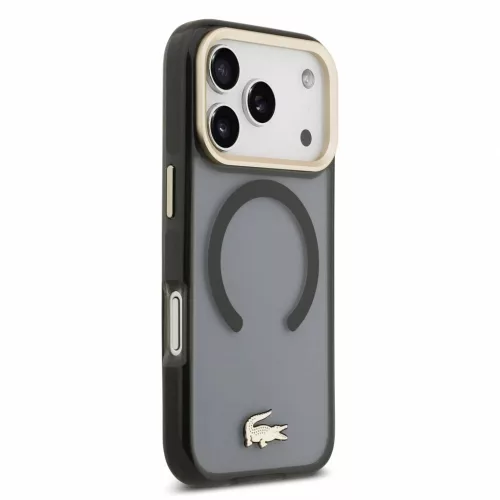 Lacoste IML Petit Pique ütésálló arany logós MagSafe tok iPhone 18 Pro készülékhez fekete