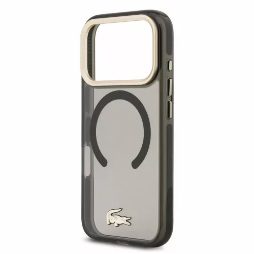 Lacoste IML Petit Pique ütésálló arany logós MagSafe tok iPhone 18 Pro készülékhez fekete