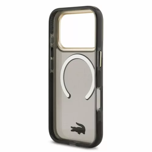Lacoste IML Petit Pique ütésálló arany logós MagSafe tok iPhone 18 Pro készülékhez fekete