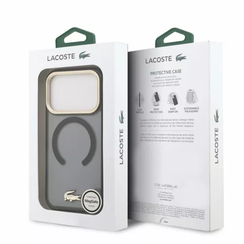 Lacoste IML Petit Pique ütésálló arany logós MagSafe tok iPhone 18 Pro készülékhez fekete