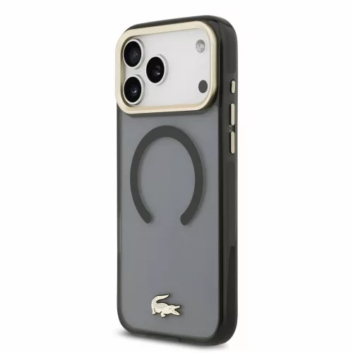 Lacoste IML Shockproof Petit Pique Gold Logo MagSafe tok iPhone 18 Pro Max készülékhez fekete