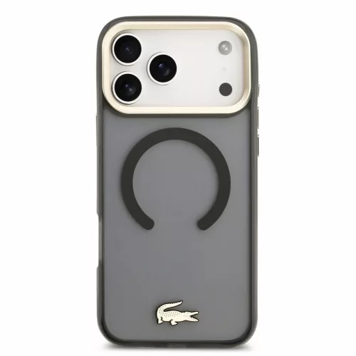 Lacoste IML Shockproof Petit Pique Gold Logo MagSafe tok iPhone 18 Pro Max készülékhez fekete