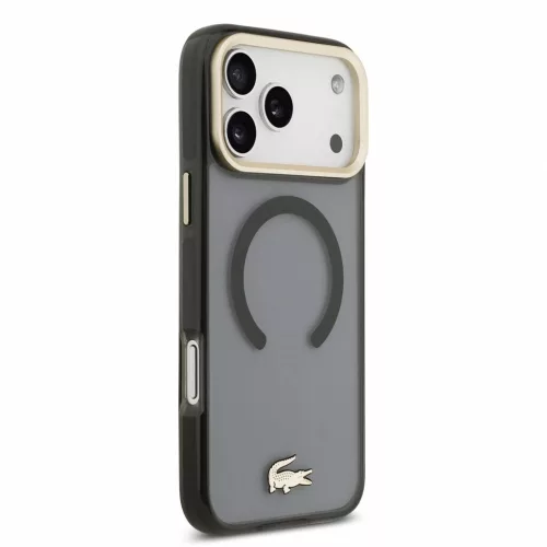 Lacoste IML Shockproof Petit Pique Gold Logo MagSafe tok iPhone 18 Pro Max készülékhez fekete