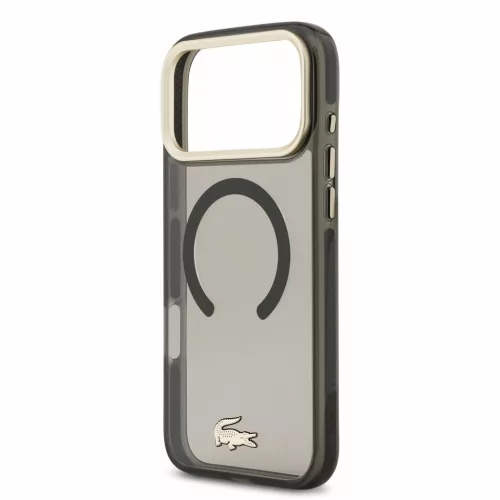 Lacoste IML Shockproof Petit Pique Gold Logo MagSafe tok iPhone 18 Pro Max készülékhez fekete