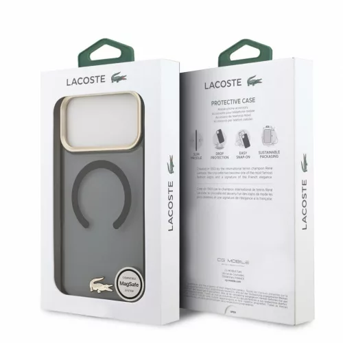 Lacoste IML Shockproof Petit Pique Gold Logo MagSafe tok iPhone 18 Pro Max készülékhez fekete