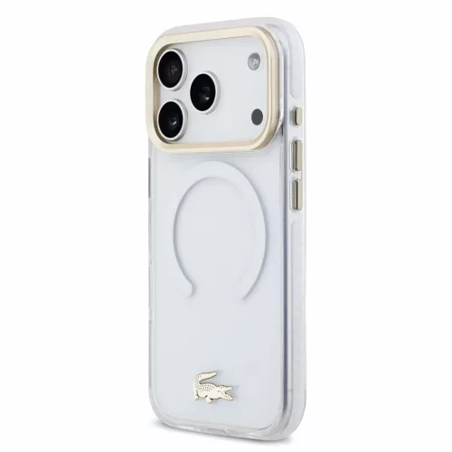 Lacoste iPhone 18 Pro készülékhez IML Petit Pique arany logós ütésálló MagSafe tok átlátszó