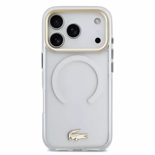 Lacoste iPhone 18 Pro készülékhez IML Petit Pique arany logós ütésálló MagSafe tok átlátszó
