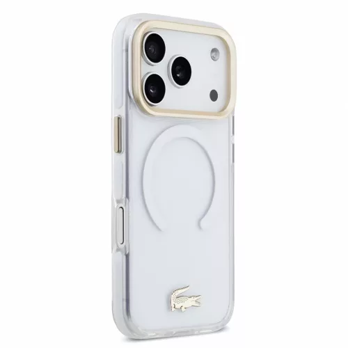 Lacoste iPhone 18 Pro készülékhez IML Petit Pique arany logós ütésálló MagSafe tok átlátszó